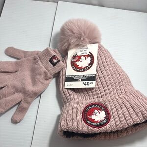 Soft Pink Mitten and Knitted Beanie Hat with Pom-Pom
